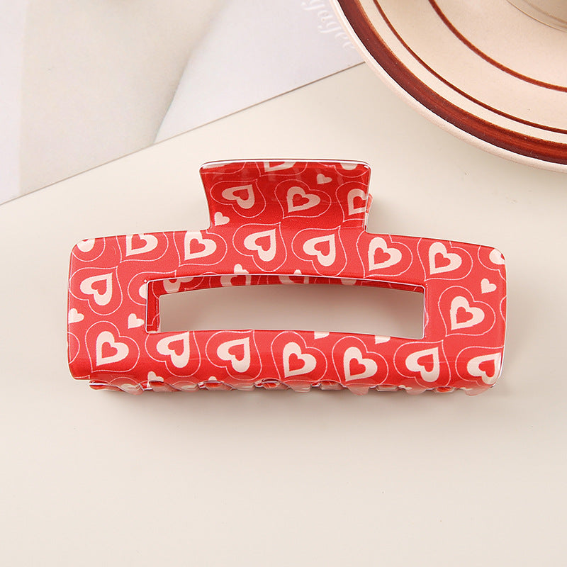 Checkerboard Heart Claw Hair Clip - red