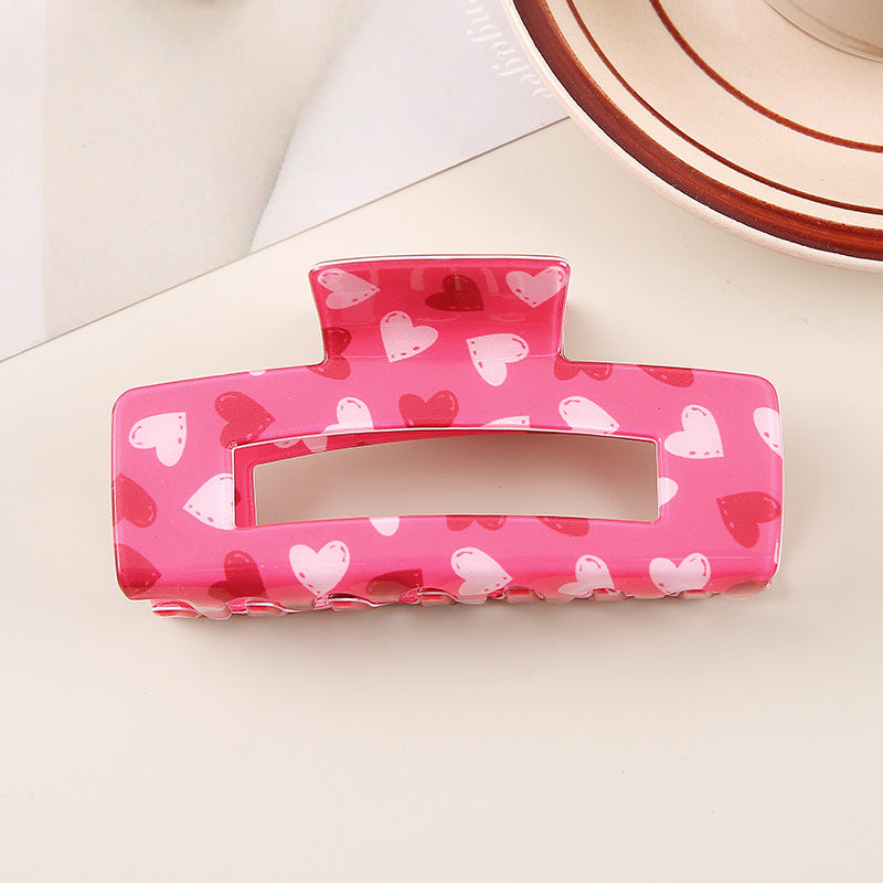 Checkerboard Heart Claw Hair Clip - rouge