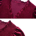 Velvet Smocked Panel Long Sleeve Midi Dress - Winered