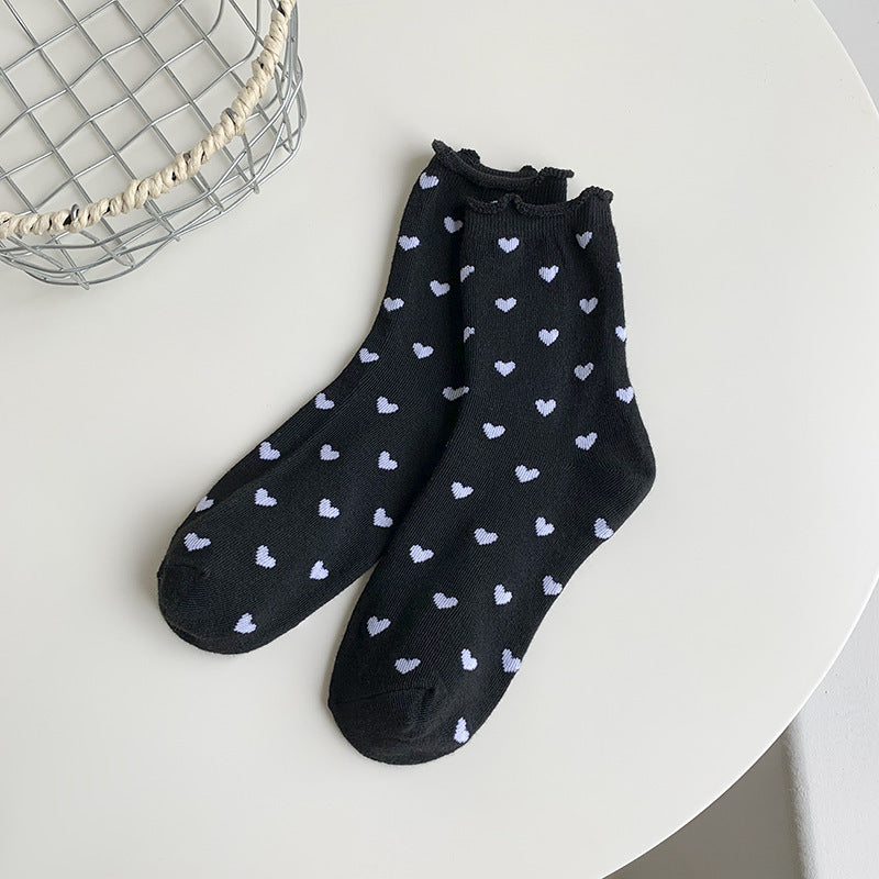 Scattered Heart Print Ankle Socks - Black