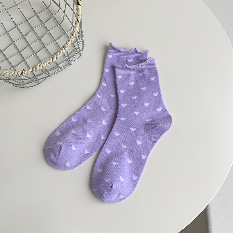 Scattered Heart Print Ankle Socks - Purple