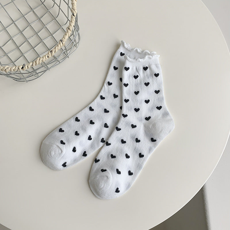 Scattered Heart Print Ankle Socks - White