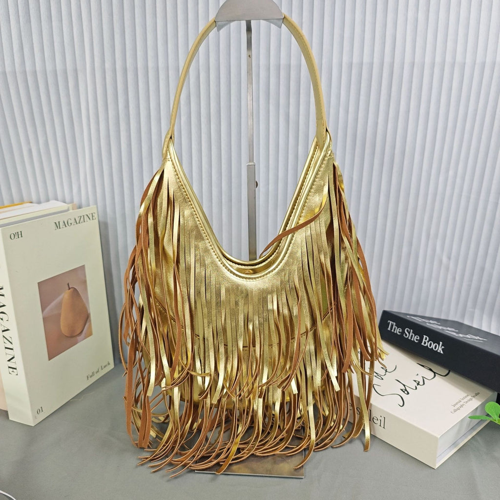 Boho Fringe Faux Leather Hobo Shoulder Bag