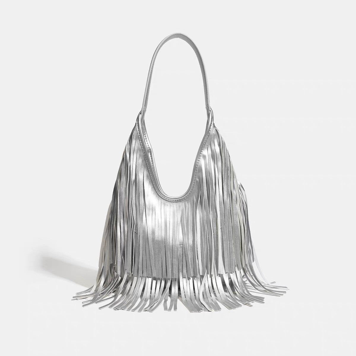 Boho Fringe Faux Leather Hobo Shoulder Bag