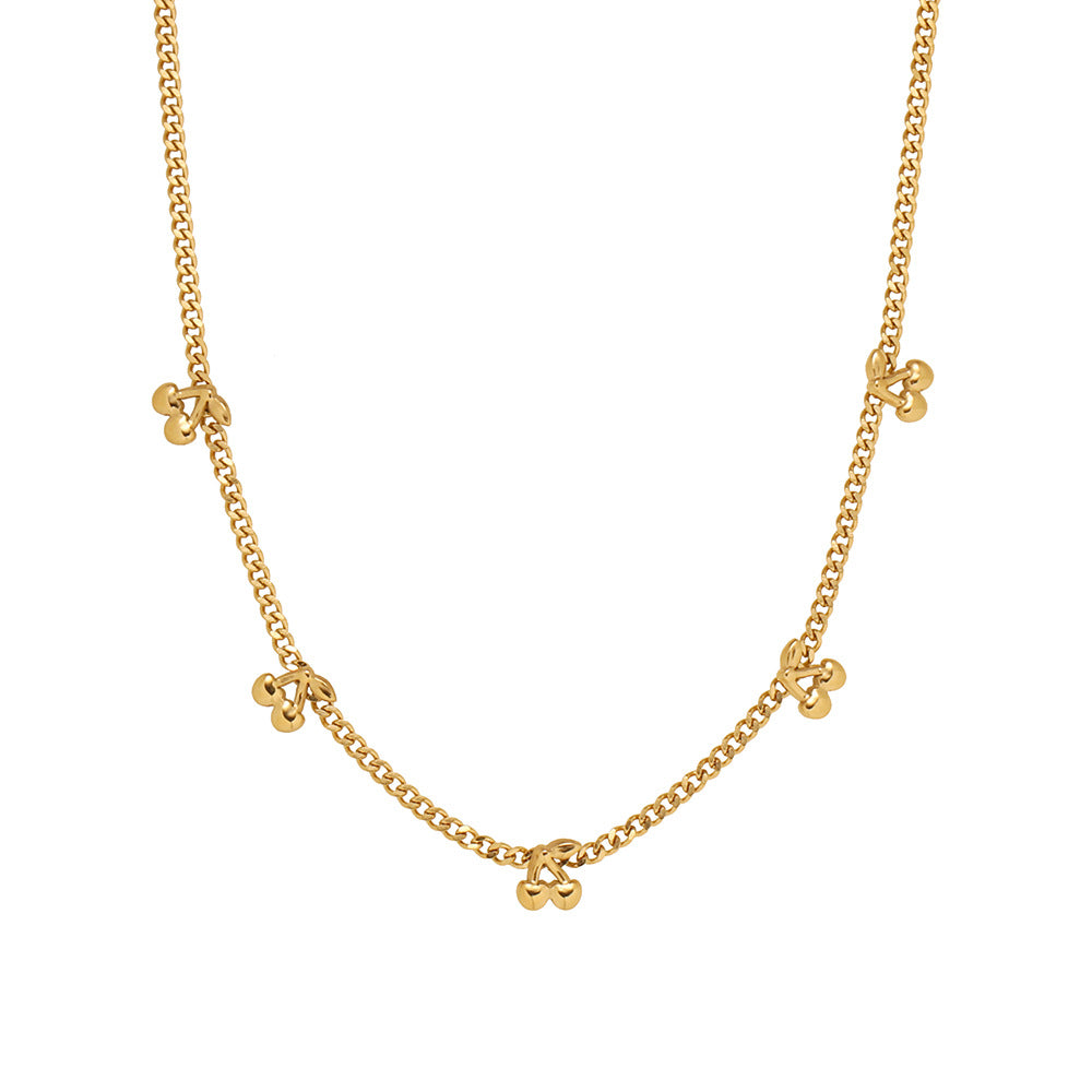 Dainty Cherry Charm Curb Chain Necklace - Gold