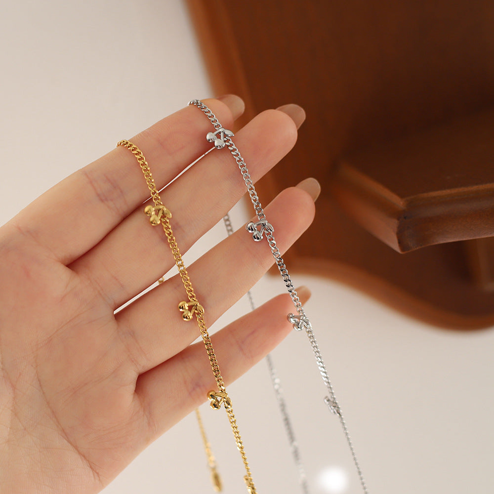 Dainty Cherry Charm Curb Chain Necklace - Gold - 1