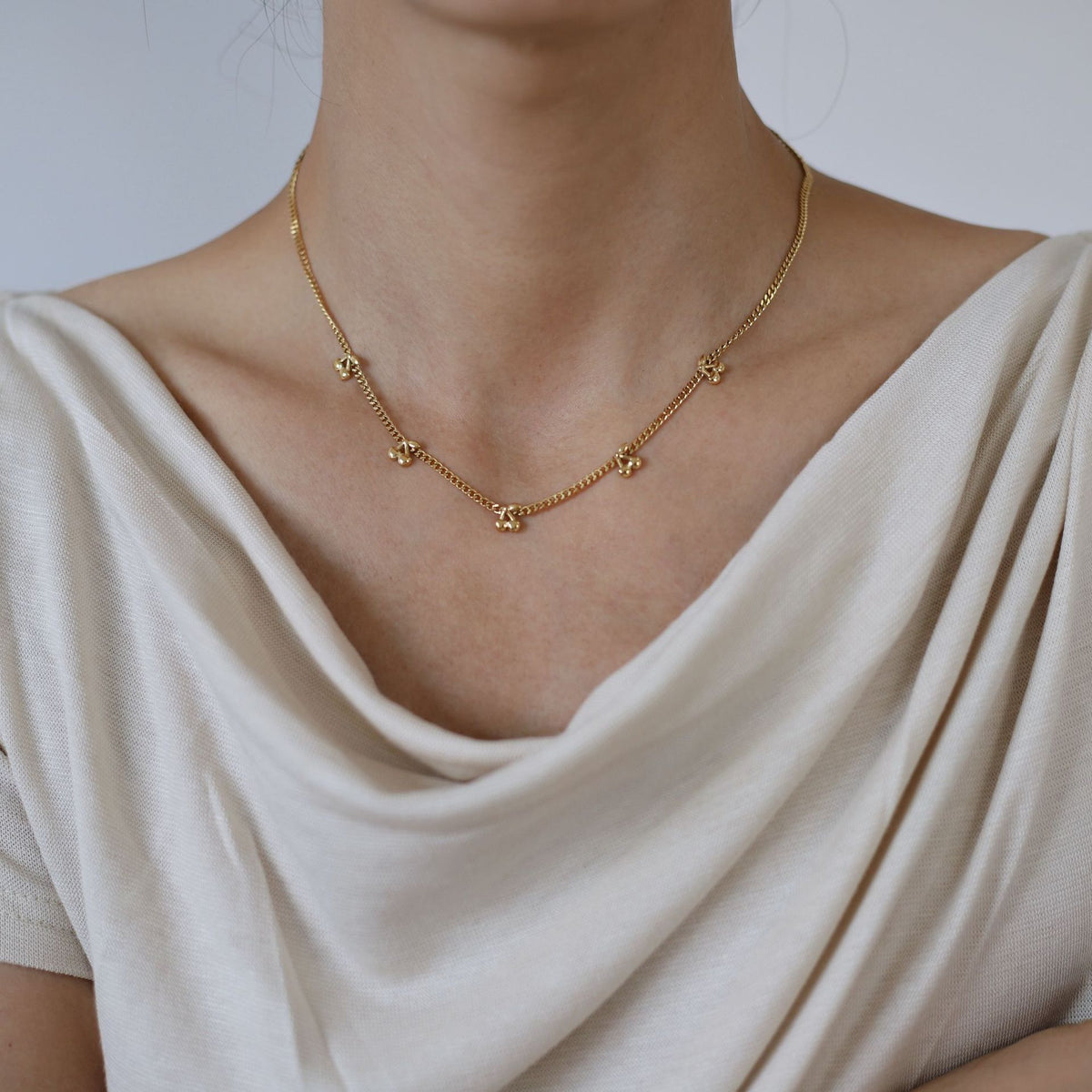 Dainty Cherry Charm Curb Chain Necklace - Gold - 3