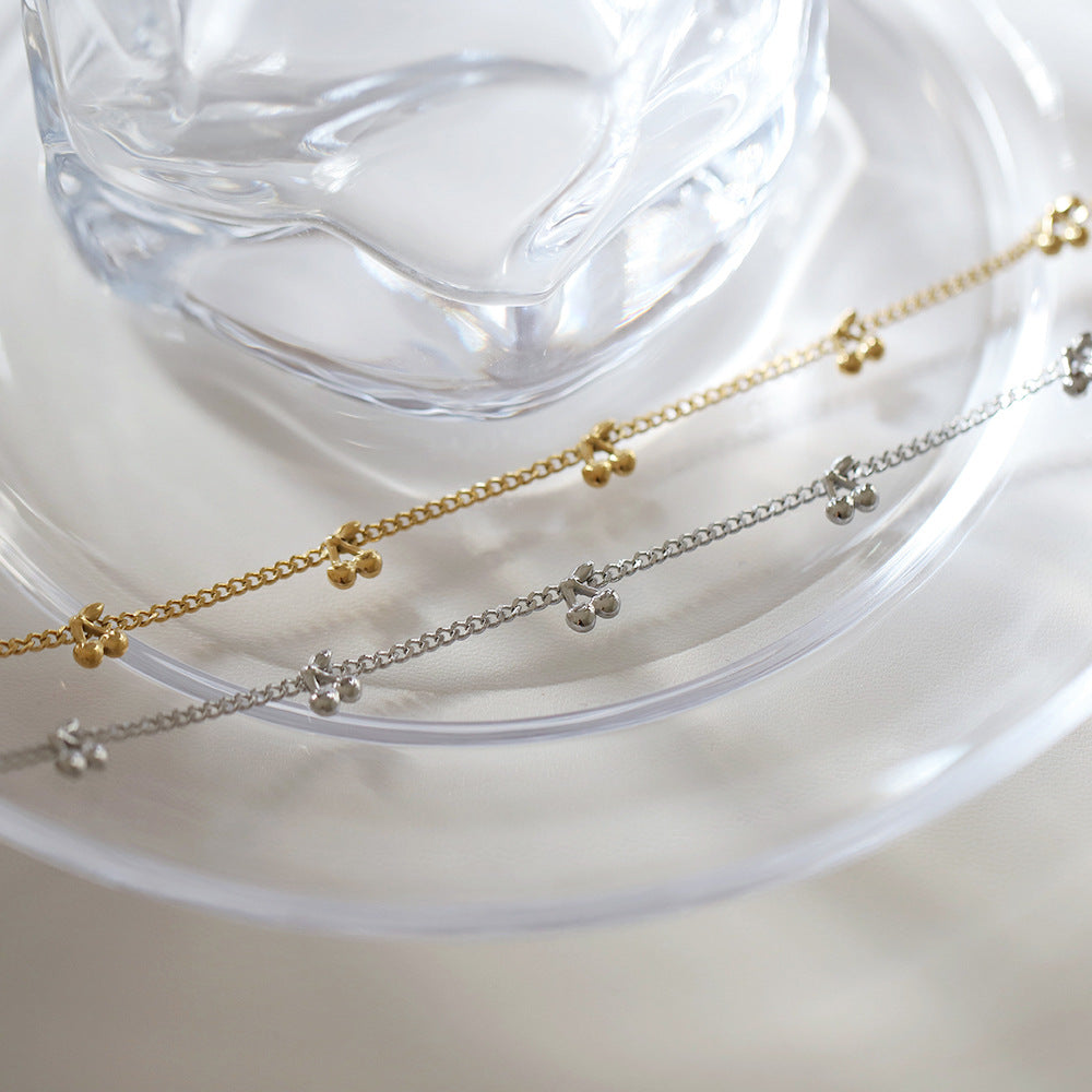 Dainty Cherry Charm Curb Chain Necklace - Silvery - 1