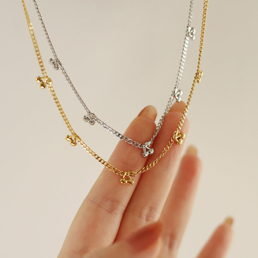 Dainty Cherry Charm Curb Chain Necklace - Silvery - 2