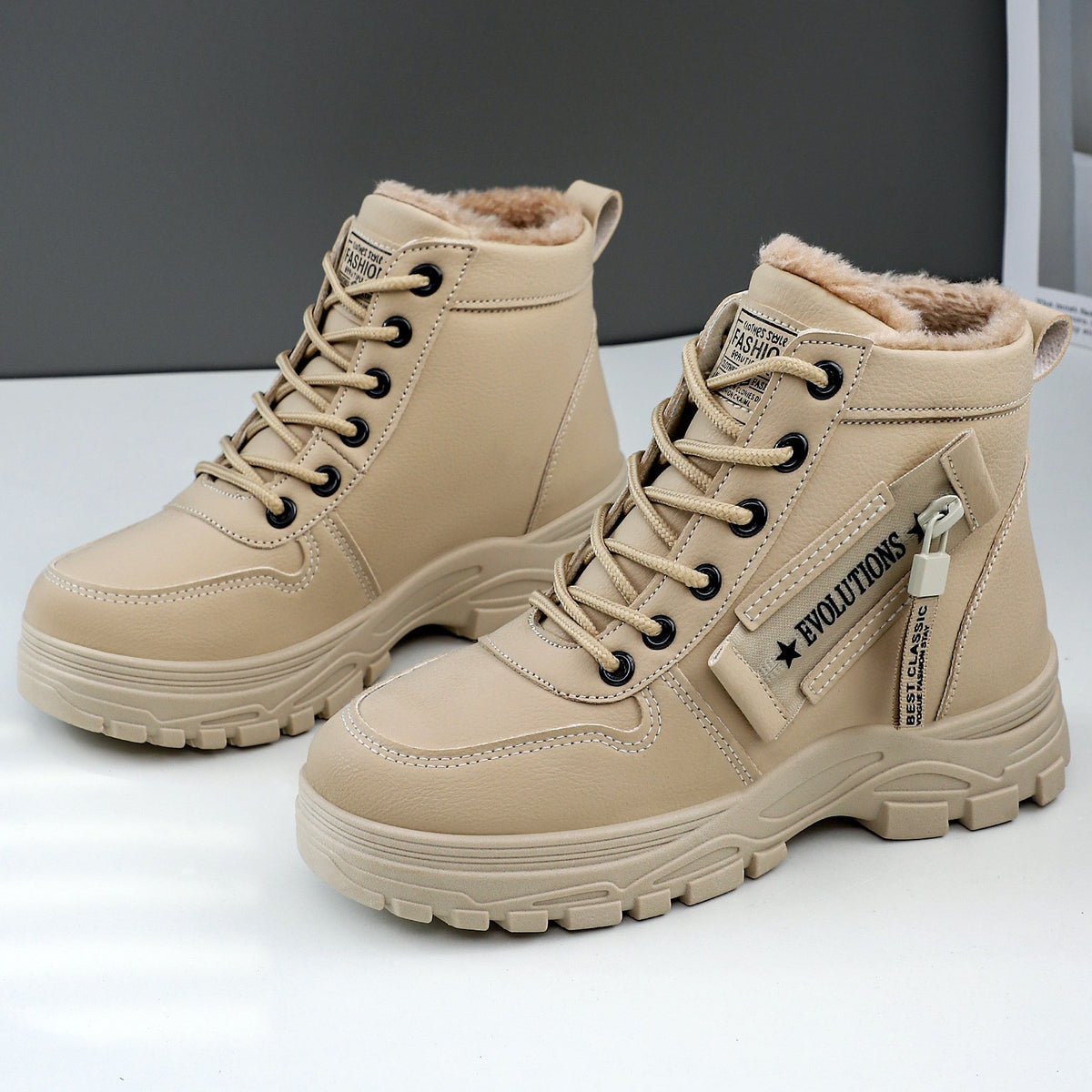 Fleece Lined Lace Up Platform Ankle Boots