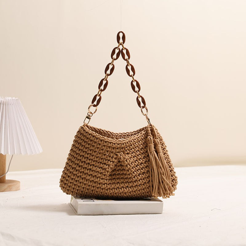 Crochet Tassel Chain Handle Shoulder Bag - Color_1