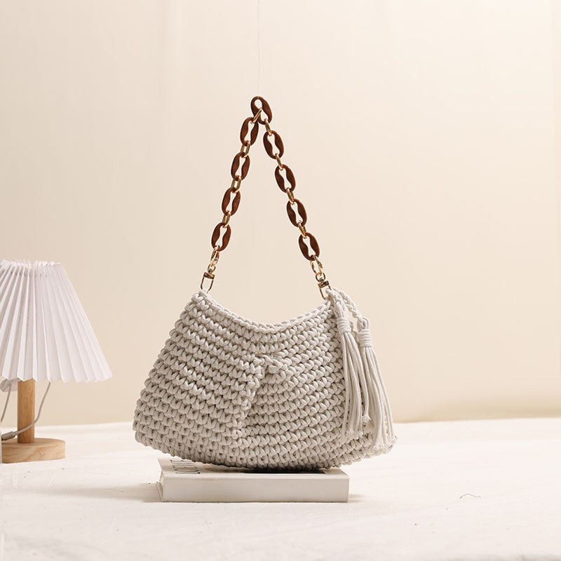 Crochet Tassel Chain Handle Shoulder Bag - Color_2