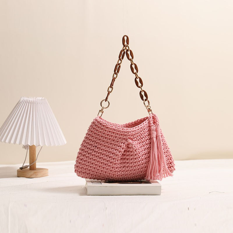 Crochet Tassel Chain Handle Shoulder Bag - Color_3