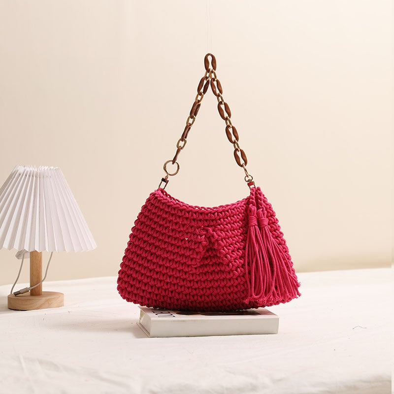 Crochet Tassel Chain Handle Shoulder Bag - Color_4