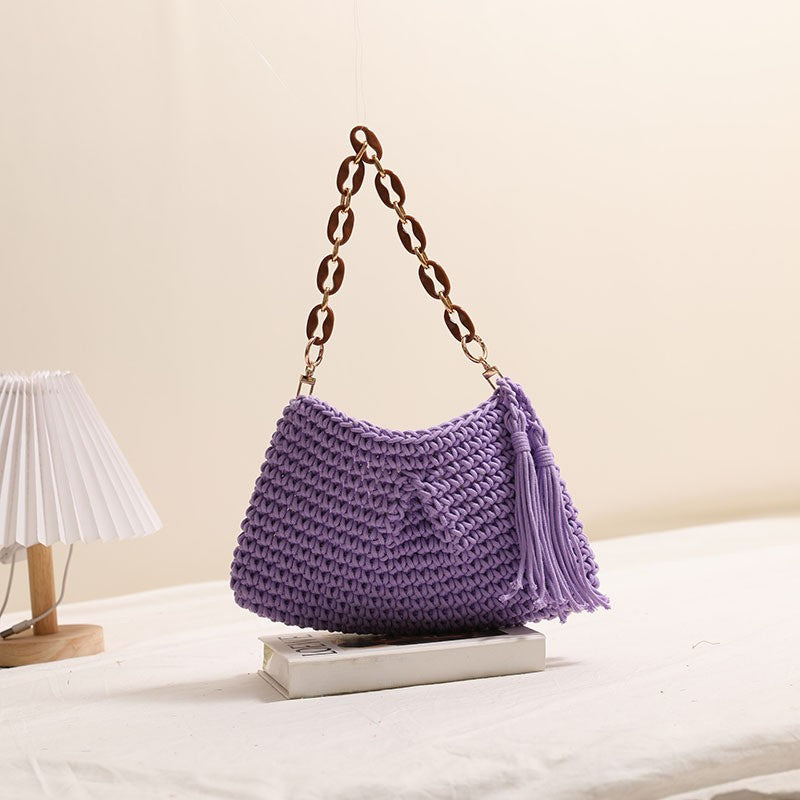 Crochet Tassel Chain Handle Shoulder Bag - Color_6
