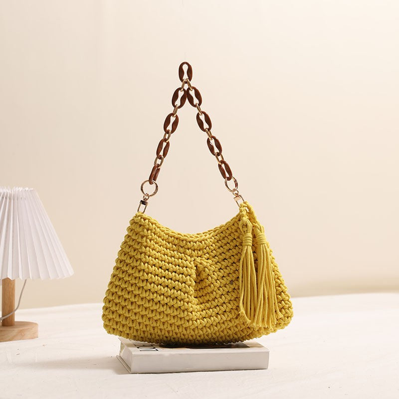 Crochet Tassel Chain Handle Shoulder Bag - Color_7