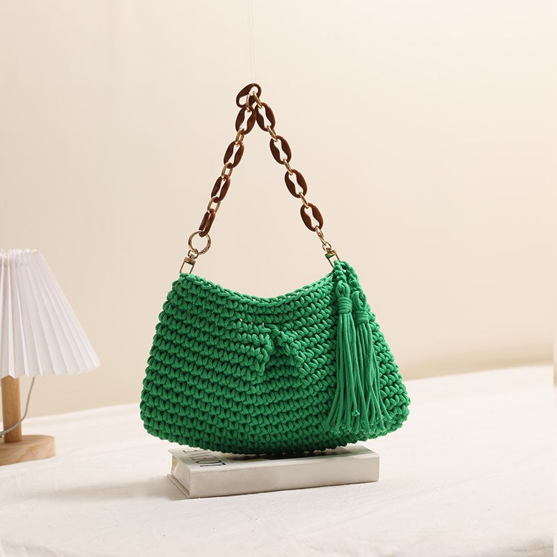 Crochet Tassel Chain Handle Shoulder Bag - Color_8