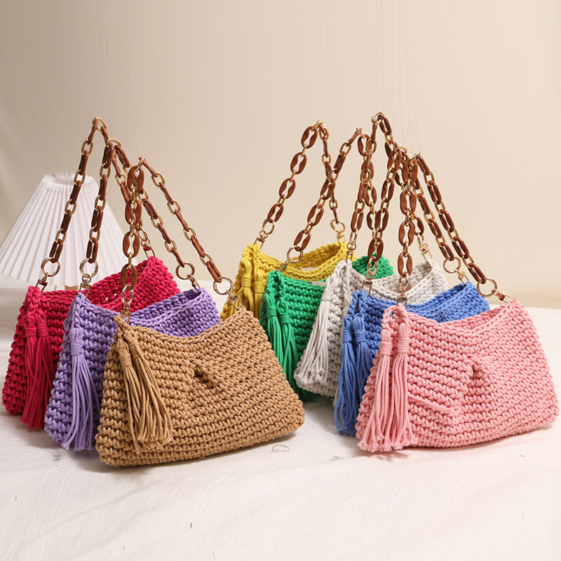 Crochet Tassel Chain Handle Shoulder Bag