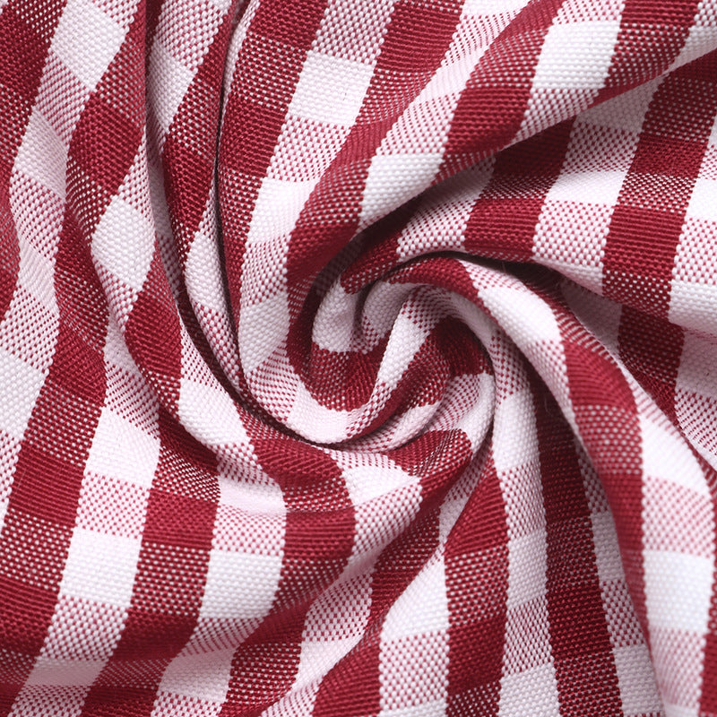 Gingham Puff Sleeve Mini Dress With Bow Back - Red - 5