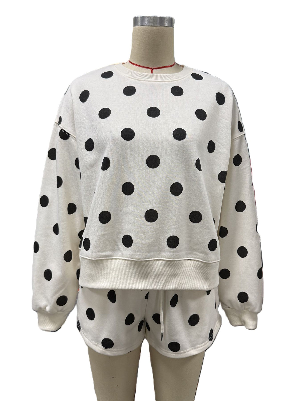 Polka Dot Sweatshirt And Shorts Lounge Set - Apricot