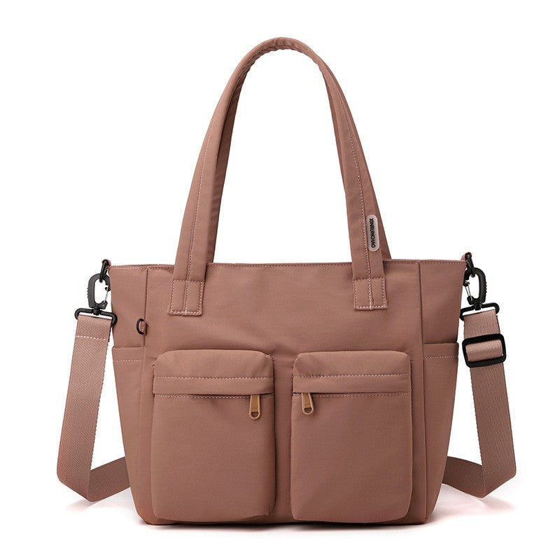 Nylon Utility Tote Bag with Crossbody Strap - Dusty Rose