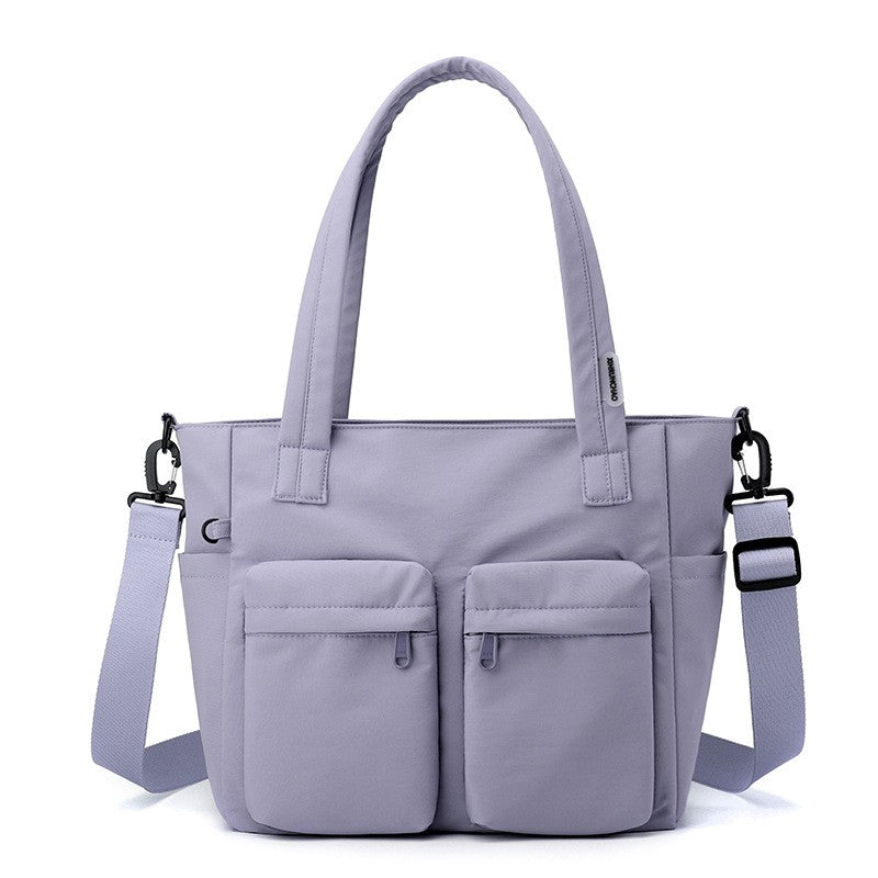 Nylon Utility Tote Bag with Crossbody Strap - Lavender