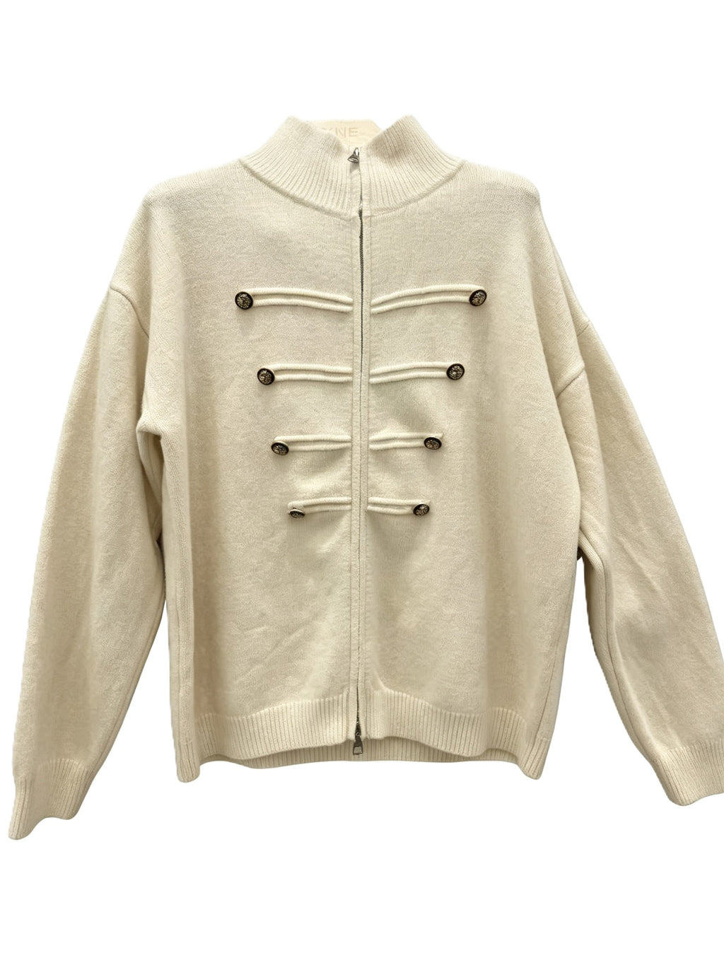 Military Braid Zip Front Knit Cardigan - Apricot