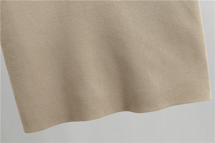 Patch Pocket Knit Cardigan And Pencil Skirt Set - Tan - 1