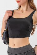 Princess Seam Stretch Denim Crop Tank - Black