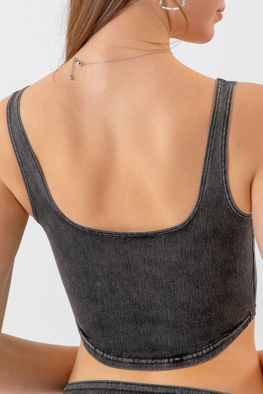 Princess Seam Stretch Denim Crop Tank - Dark Gray - 2