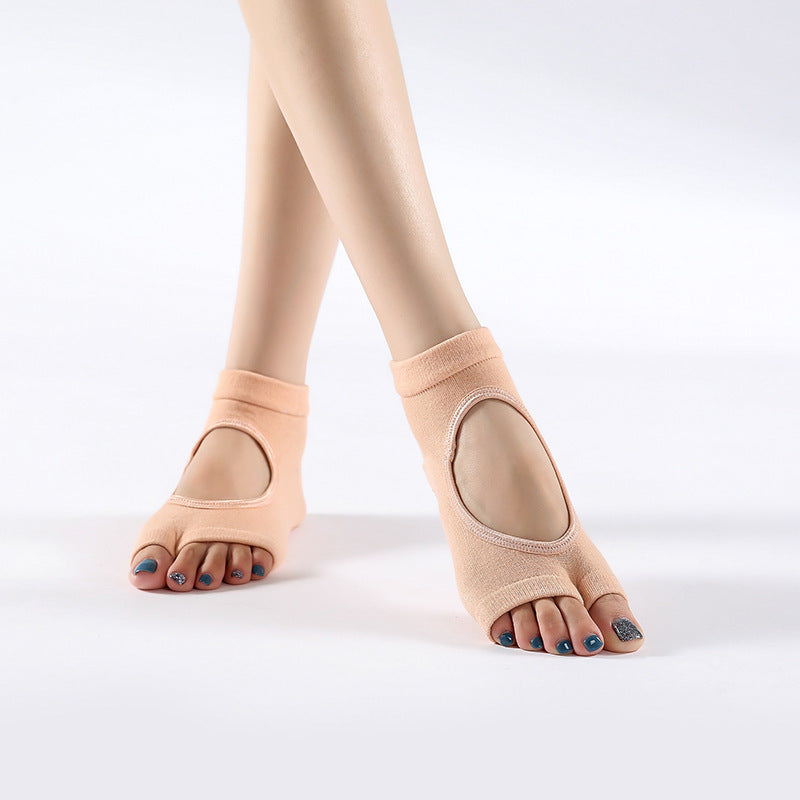Split Toe Backless Non Slip Barre Socks - Apricot