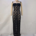 Corset Lace Sheer Maxi Party Dress - Black