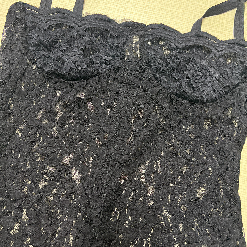 Corset Lace Sheer Maxi Party Dress - Black - 3