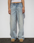 Light Wash Baggy Jeans With Angel Wing Back Pockets - Blue