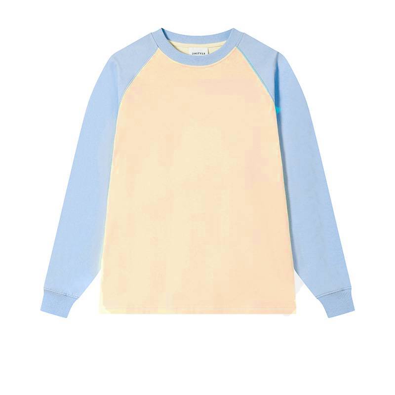 Two Tone Raglan Sleeve Cotton Tee - Blue