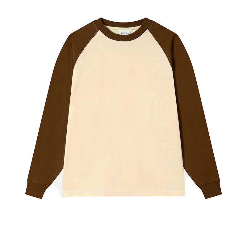 Two Tone Raglan Sleeve Cotton Tee - Brown