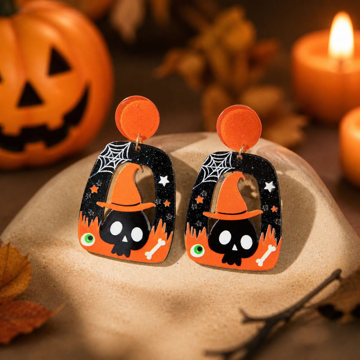 Acrylic Halloween Statement Dangle Earrings - NO-4