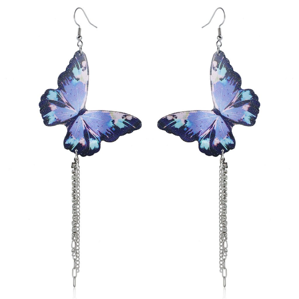Printed Butterfly Long Chain Drop Earrings - Color_01
