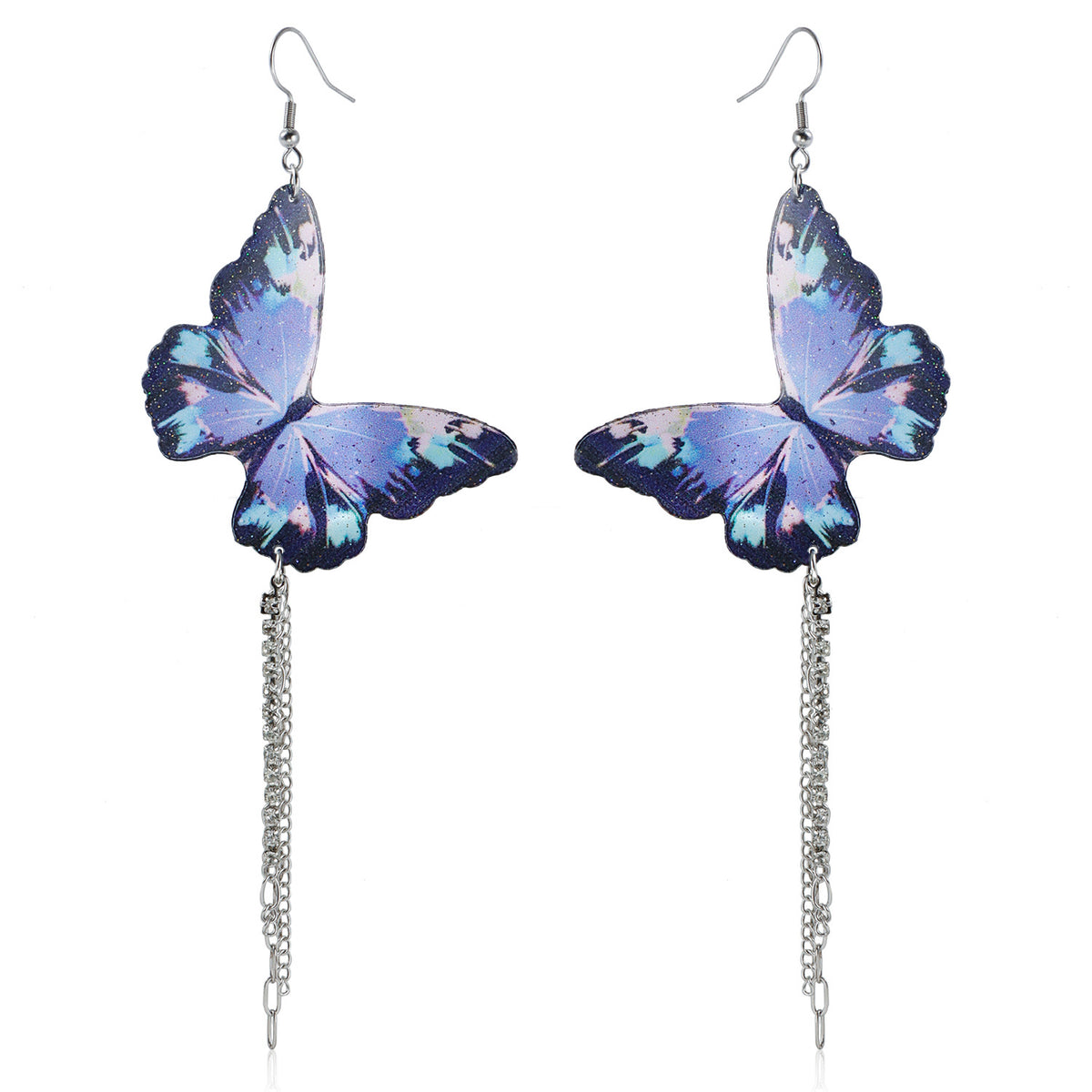 Printed Butterfly Long Chain Drop Earrings - Color_01