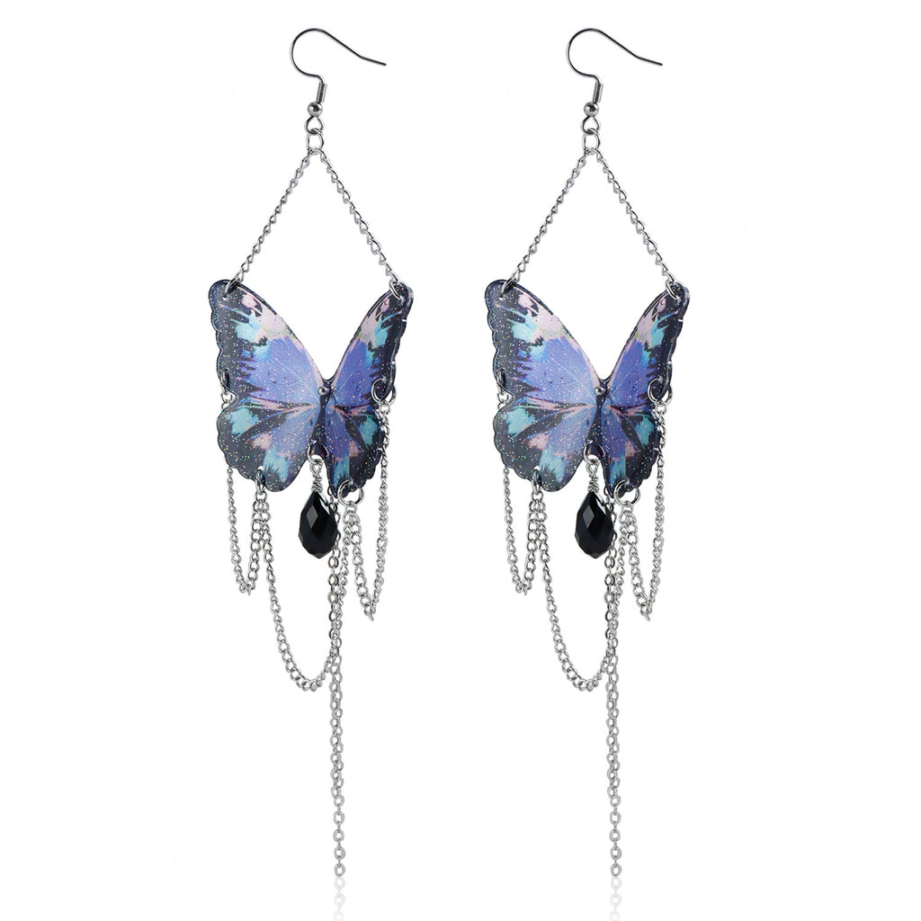 Printed Butterfly Long Chain Drop Earrings - Color_03