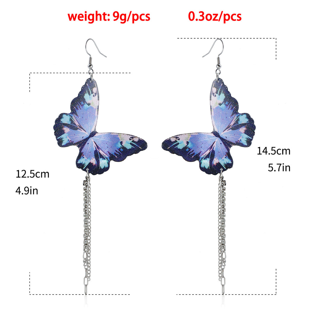 Printed Butterfly Long Chain Drop Earrings - view 2