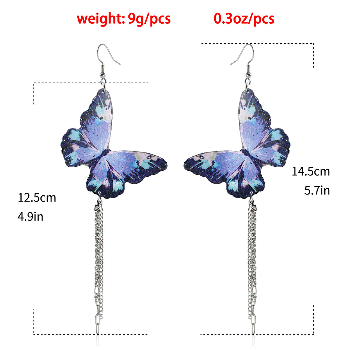 Printed Butterfly Long Chain Drop Earrings - view 2