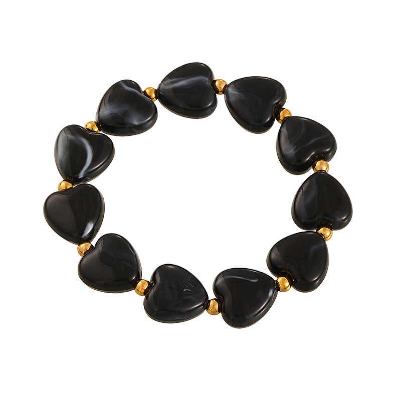 Chunky Heart Bead Stretch Bracelet - Black