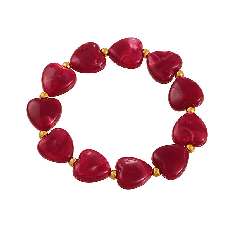 Chunky Heart Bead Stretch Bracelet - Red