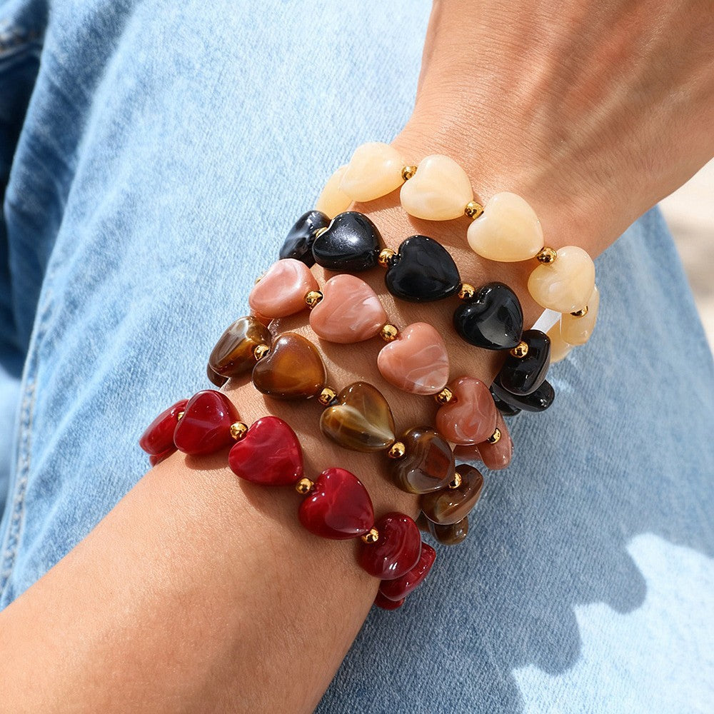 Chunky Heart Bead Stretch Bracelet