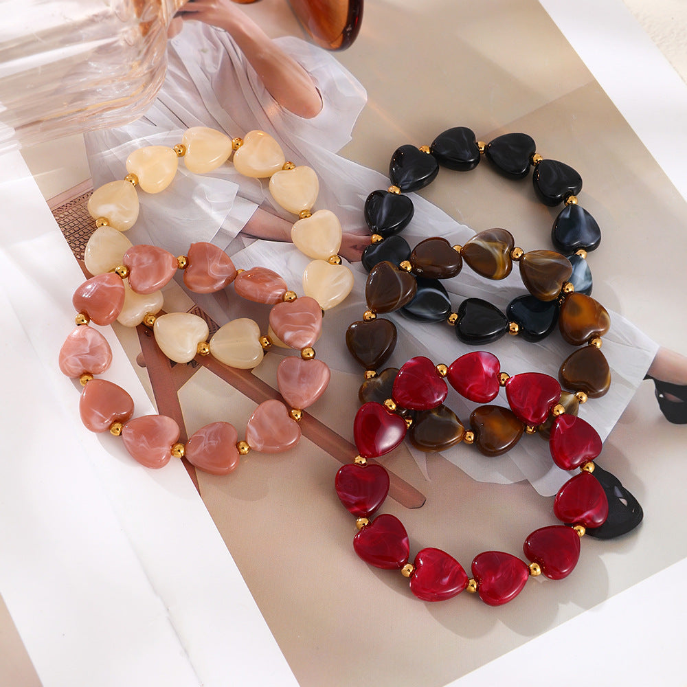 Chunky Heart Bead Stretch Bracelet - view 1