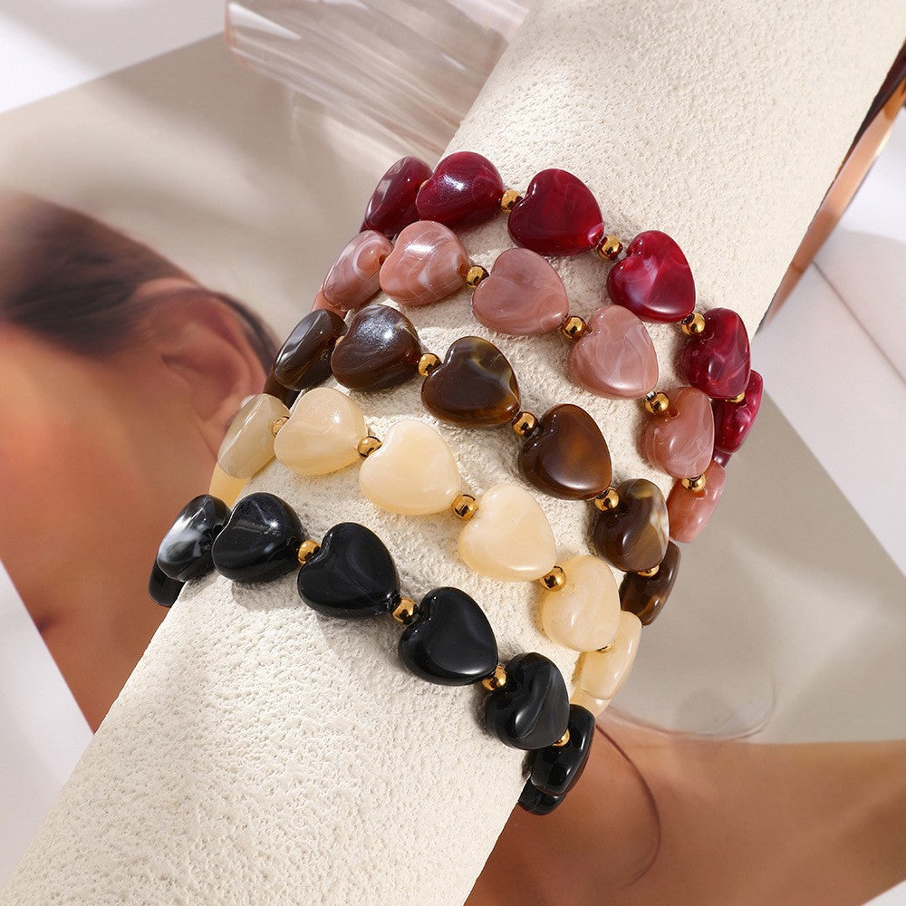 Chunky Heart Bead Stretch Bracelet - view 2