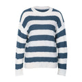 Wide Stripe Drop Shoulder Knit Sweater - Blue