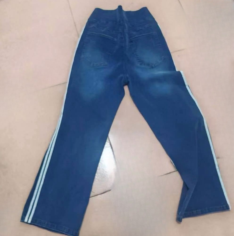 High Waist Side Stripe Wide Leg Jeans - DarkBlue - 1