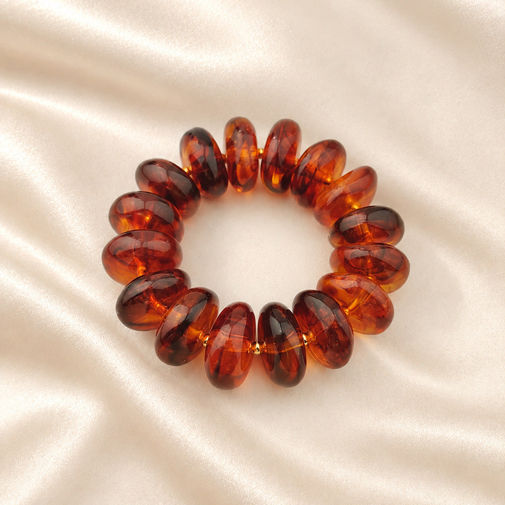 Chunky Swirl Rondelle Beaded Stretch Bracelet - Amber